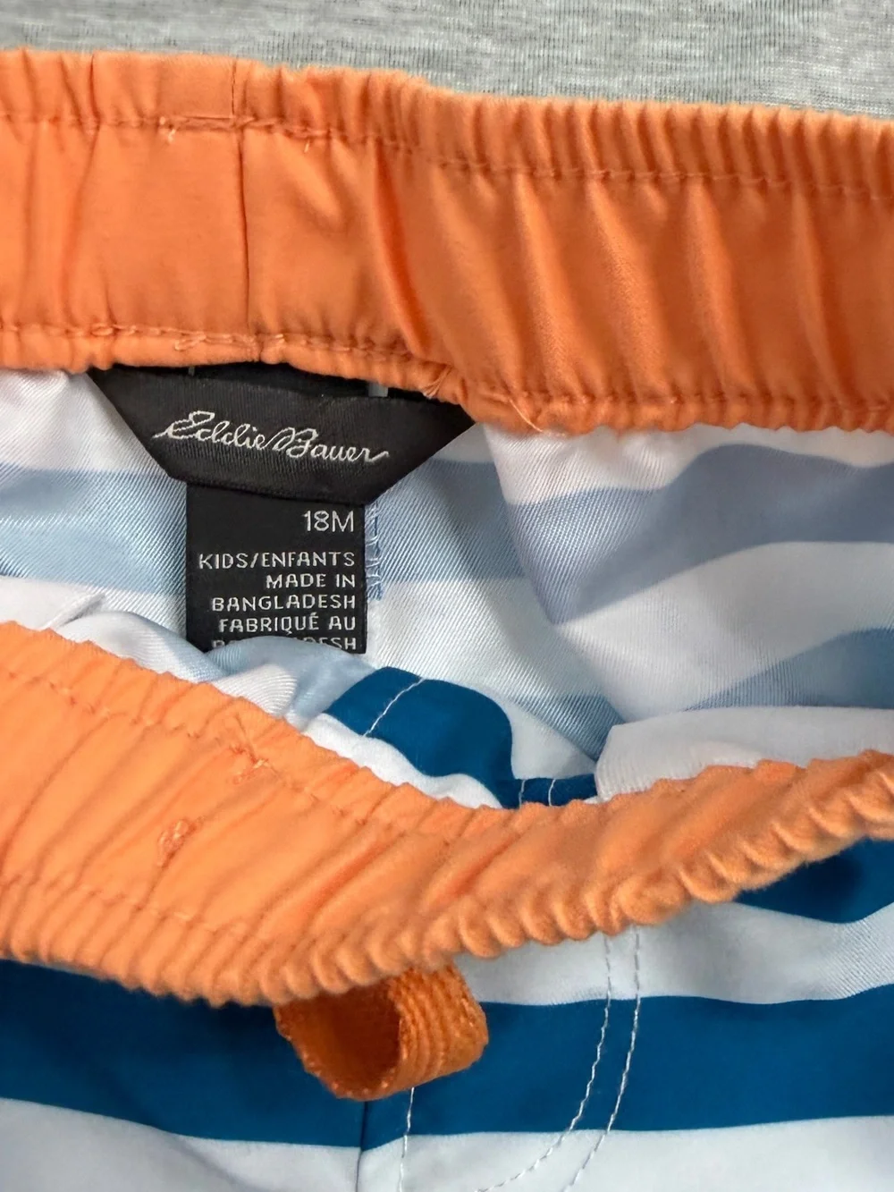 Eddie Bauer Grey Heather Polo and Orange-Trim Swim Trunks Set, 18. Mo.